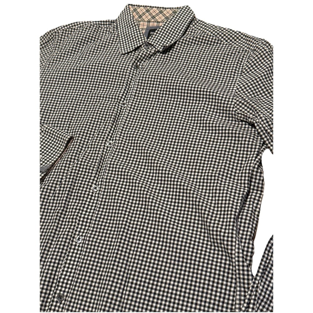 Boss Hugo Boss‎ Mens Button-Down Dress Shirt Black Check Long Sleeve Large